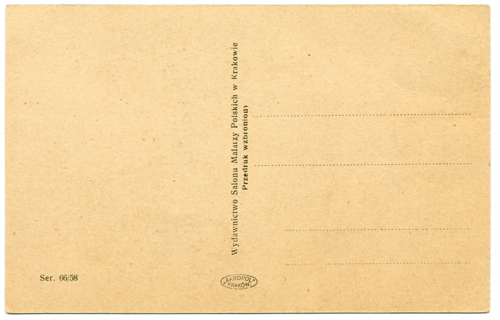 Carte postale brune de Paderewski – dessin (crayon noir?) de profil d'après la peinture (couleur) réalisée en 1932 par Leonard Stroynowski – éditée par le Salon Malarzy Polskich de Cracovie