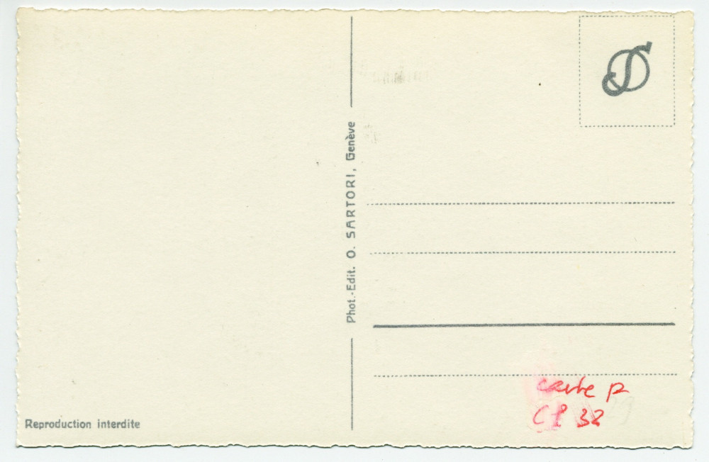 Carte postale avec légende représentant l'angle est de la «villa Paderewski» de Riond-Bosson – éditée par O. Sartori à Genève