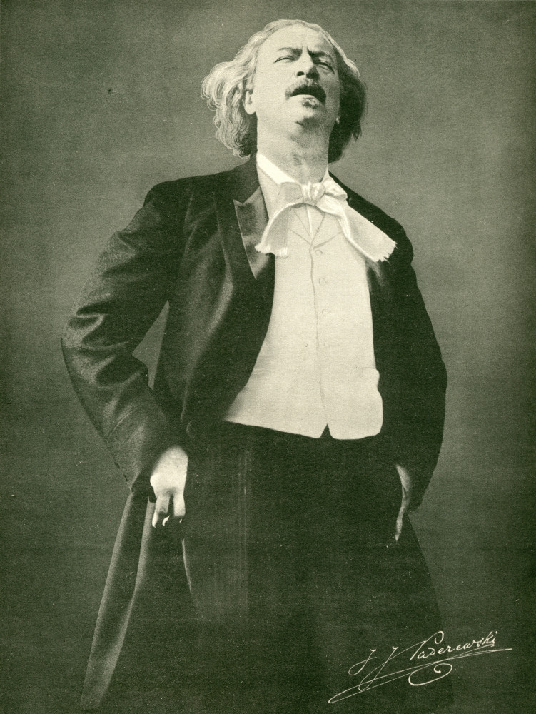 Photographie de Paderewski prononçant un discours à Chicago en 1915 – tirage imprimé du Chicago Herald, avec cadre ornementé et signature de Paderewski