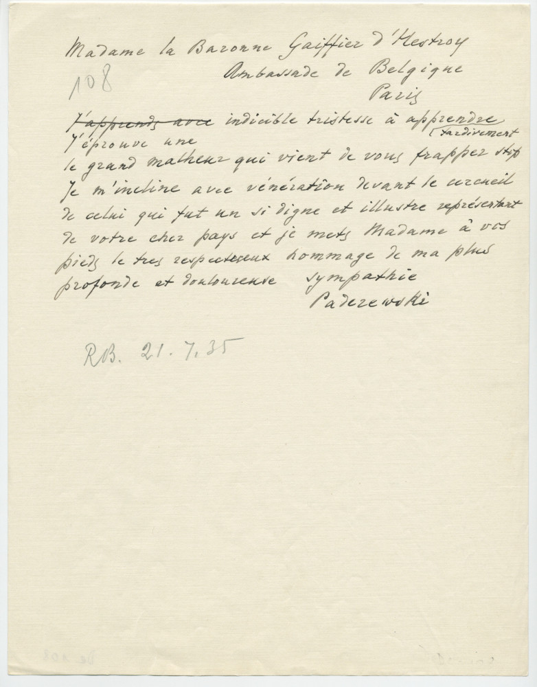 Brouillons de télégrammes adressés par Paderewski, entre août et novembre 1935 (6-10)