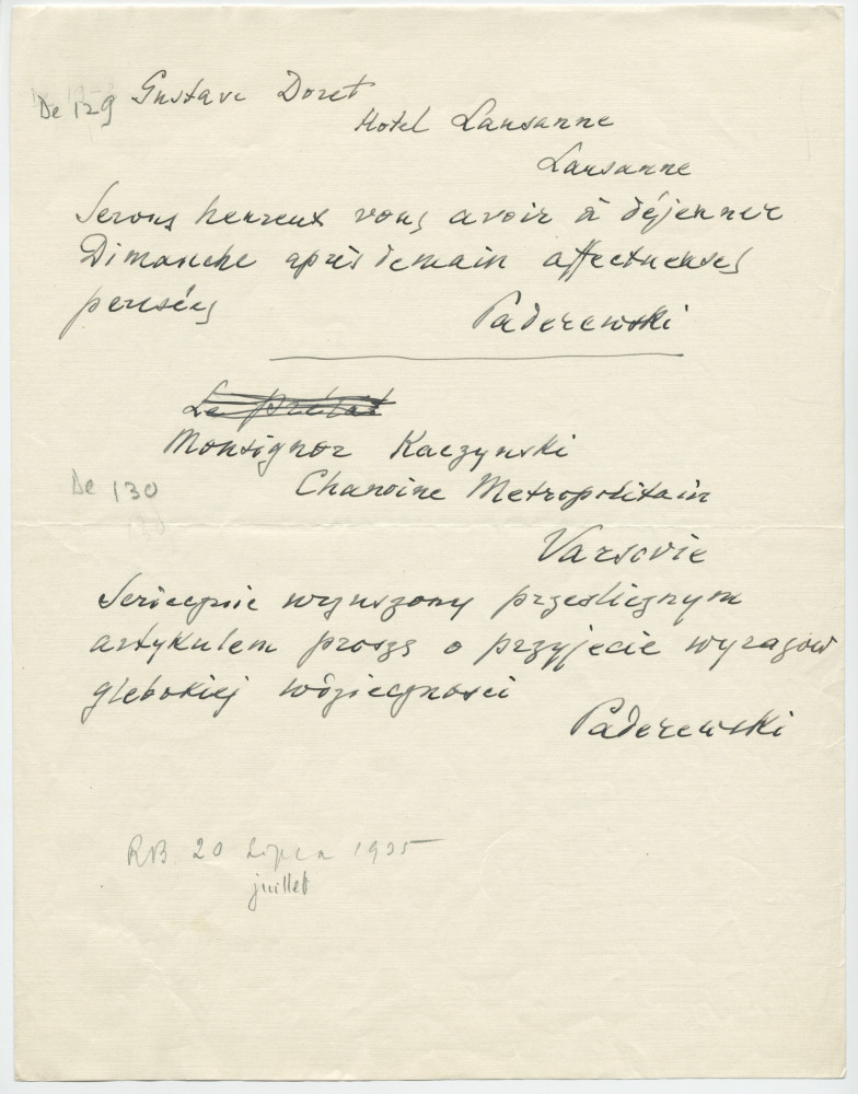 Brouillons de télégrammes adressés par Paderewski, entre août et novembre 1935 (16-20)