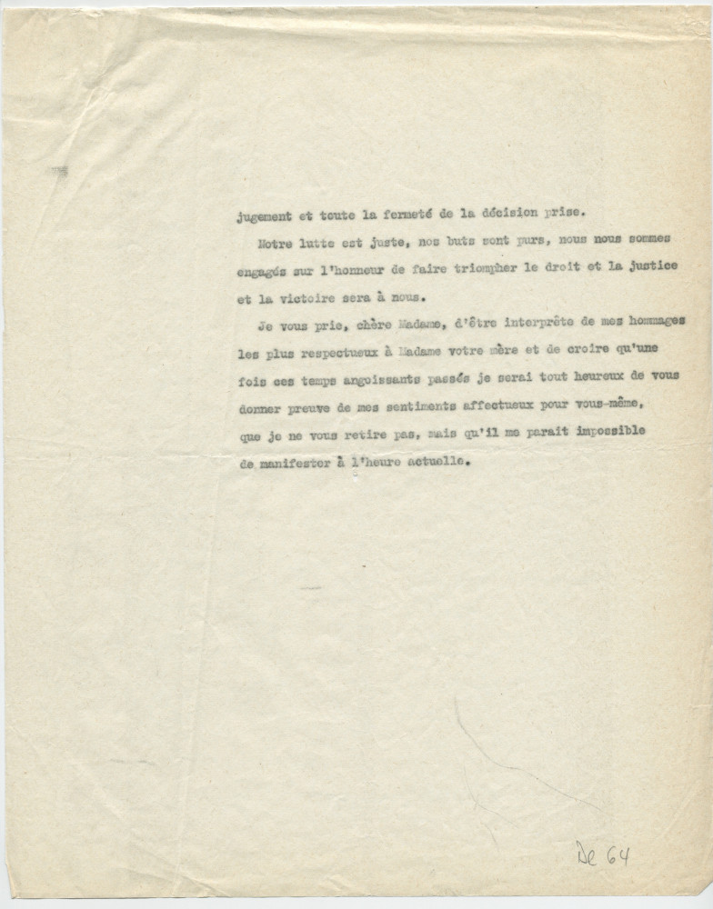 Lettre (en 3 versions dactylographiées) adressée par Paderewski à Simone Giron-de Pourtalès, «La Terrasse» à Genthod (Genève), de Riond-Bosson le 15 octobre 1939 (pages 1-5)