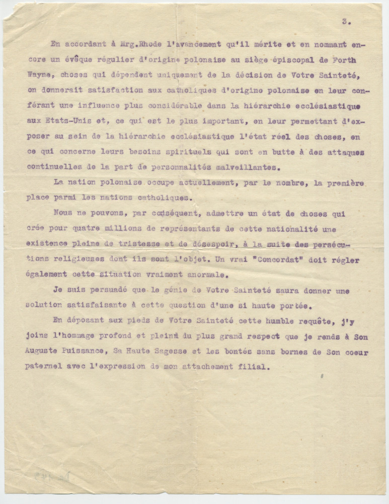Copie carbone de la lettre (dactylographiée) adressée par Paderewski au pape Pie XI, en 1926 (?)