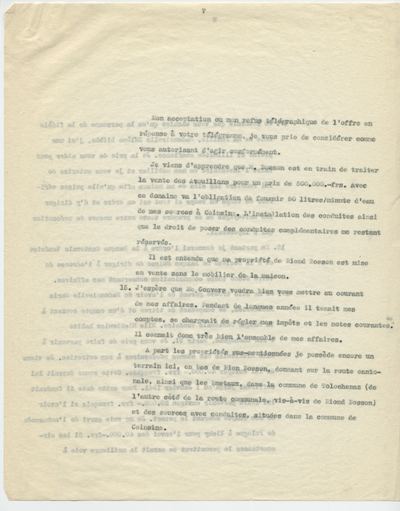 Copie de la lettre adressée par Paderewski à «mon cher Président [du Conseil national] et Ami» Henry Vallotton, le 11 septembre 1940 (pages 6-9)