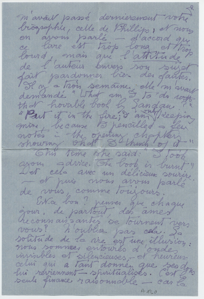 Lettre (avec enveloppe) adressée par Laurence [Alma-Tadema], 14 Hans Crescent à Londres, à Paderewski, à Riond-Bosson, le 6 septembre 1934
