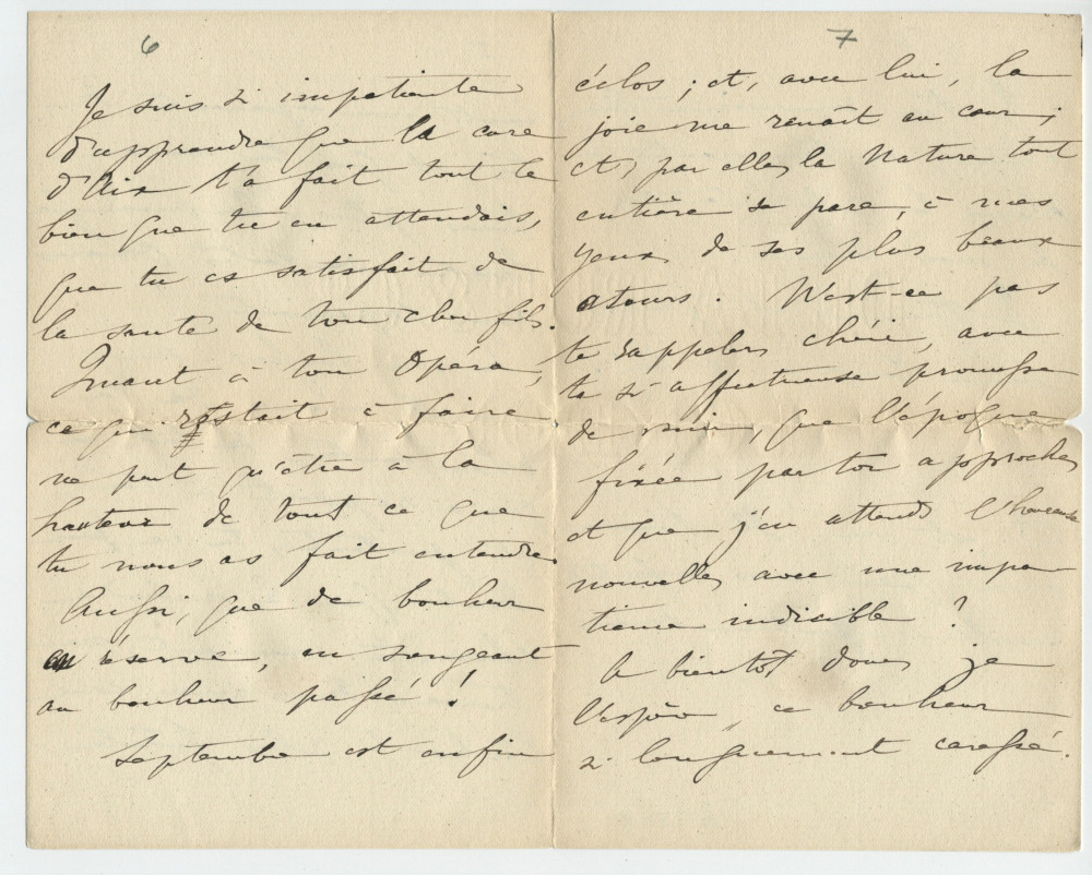 Lettre adressée par la princesse Rachel Bibesco Bassaraba, princesse de Brancovan, à Paderewski, [à Aix-les-Bains via Paris], le 1er septembre [1900]