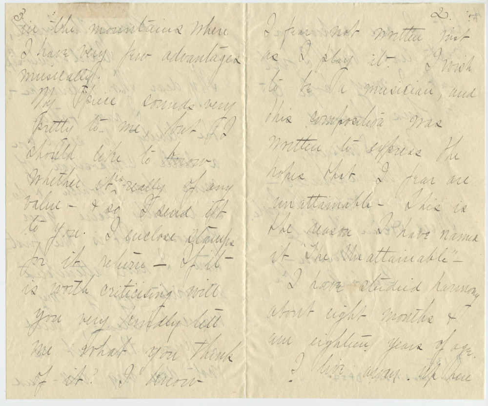 Lettre adressée (en anglais) par Miss Helen M. Coyle à Paderewski, sans lieu ni date (lisibles)