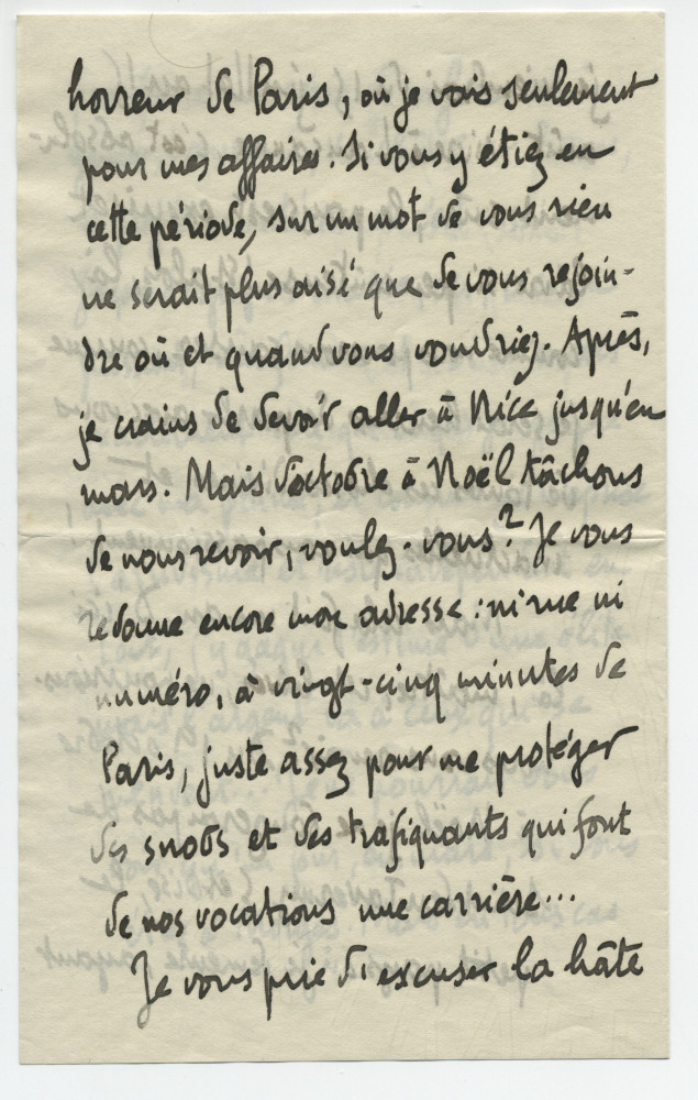 Lettre adressée par Camille Mauclair à Paderewski, de l'Ile de Clarens (sur le Léman au large de Montreux) un lundi de 1910 (?) (1-6)