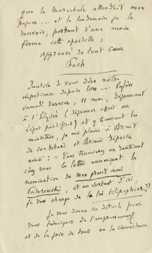 Lettre (avec enveloppe) adressée par Charles-Marie Widor, sous en-tête de l'Académie des beaux-arts [à Paris], à Paderewski, à Morges, le 14 mai 1929