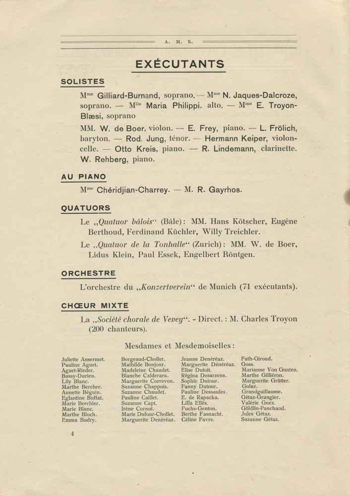 Libretto de la 12e Fête des Musiciens Suisses (publié par la revue «La Vie Musicale» dirigée par Georges Humbert), durant laquelle est interprétée la première partie de la Symphonie en si mineur op. 24 de Paderewski