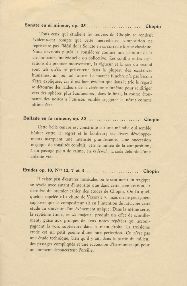 Libretto du récital Chopin donnée par Paderewski le 5 décembre 1928 à la Cathédrale de Lausanne au profit de la construction d'une salle de concerts à Lausanne (f-h)