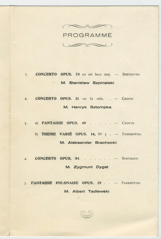 Programme dédicacé d'une séance de musique donnée à Riond-Bosson le 26 août 1931 par cinq élèves de Paderewski