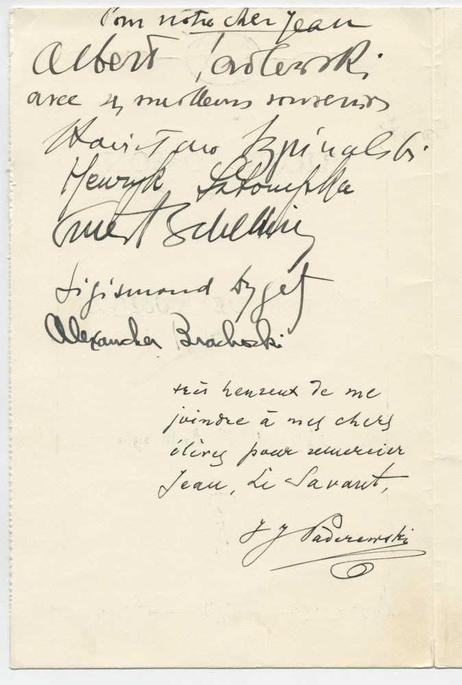 Programme dédicacé d'une séance de musique donnée à Riond-Bosson le 26 août 1931 par cinq élèves de Paderewski
