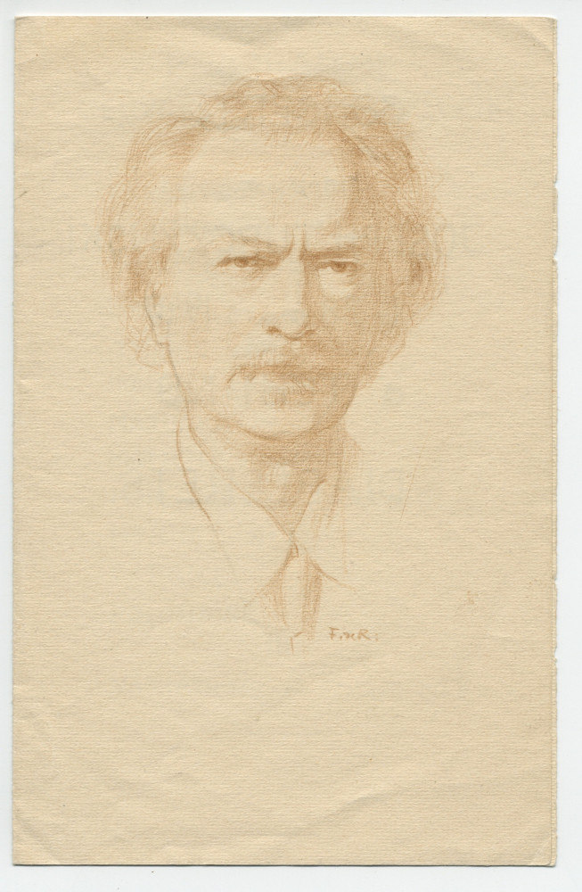 Programme (manuscrit) du récital Paderewski donné le 28 mars 1940 au [chalet] Tchi-Nô aux Diablerets par le pianiste Józef Turczynski, avec en frontispice un portrait au crayon du compositeur dû au peintre vaudois François de Ribaupierre