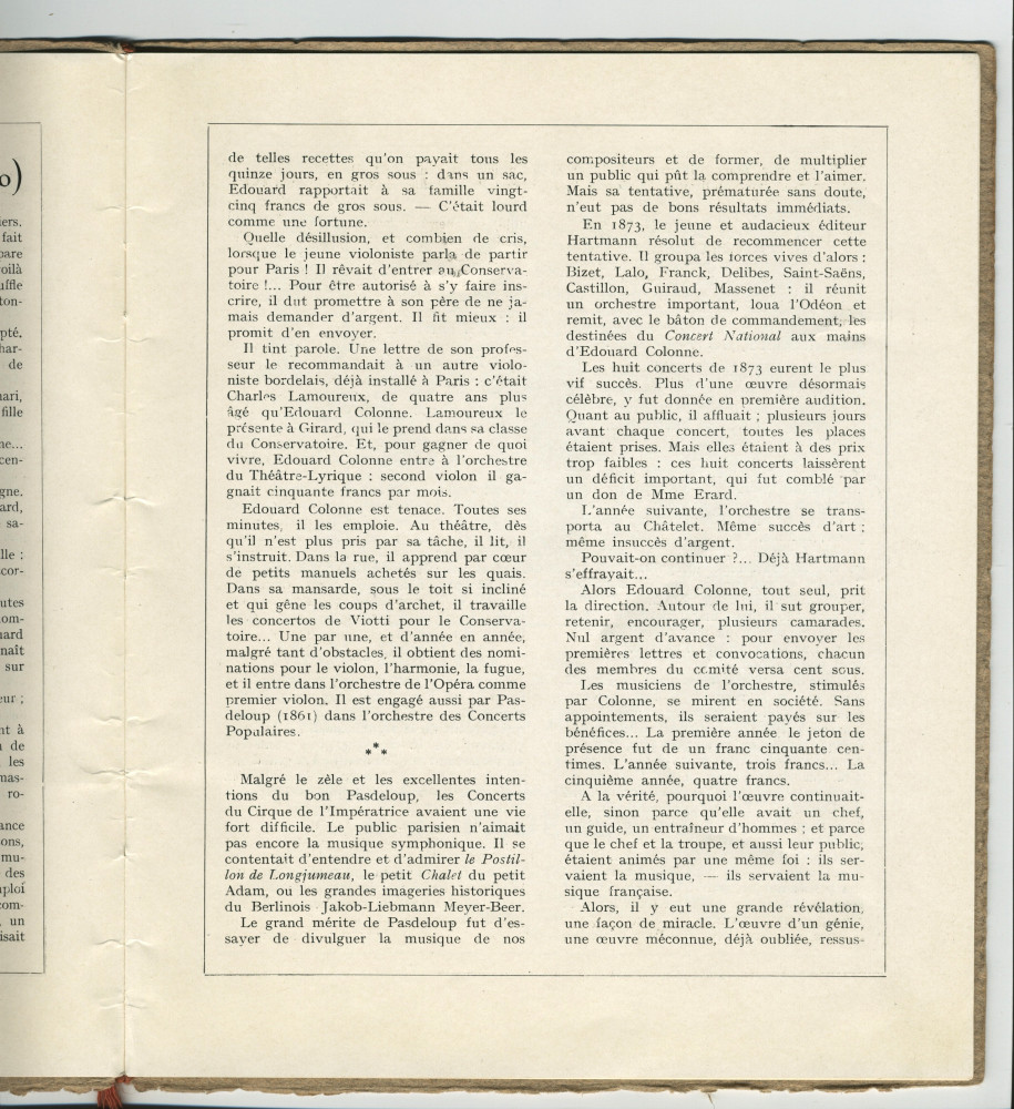 Libretto du concert organisé le 9 juin 1923 au Théâtre du Châtelet à Paris par l'Association des Concerts-Colonne au bénéfice du Monument Edouard Colonne avec le concours de Paderewski dans le Concerto «L'Empereur» de Beethoven (e-l)