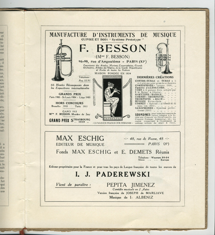 Libretto du concert organisé le 9 juin 1923 au Théâtre du Châtelet à Paris par l'Association des Concerts-Colonne au bénéfice du Monument Edouard Colonne avec le concours de Paderewski dans le Concerto «L'Empereur» de Beethoven (e-l)