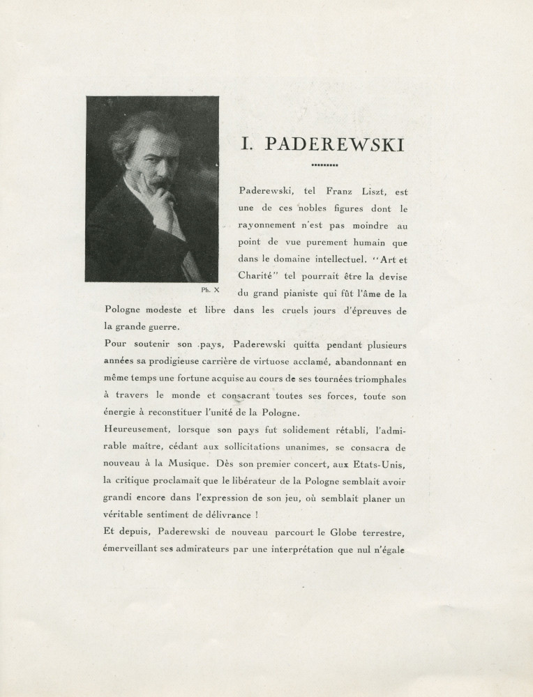 Libretto des trois récitals de gala donnés par Paderewski les 12, 16 et 23 juin 1928 au Théâtre des Champs-Elysées à Paris (a-e)