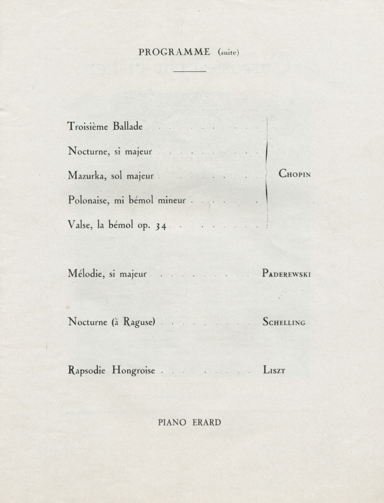 Libretto des trois récitals de gala donnés par Paderewski les 12, 16 et 23 juin 1928 au Théâtre des Champs-Elysées à Paris (f-j)