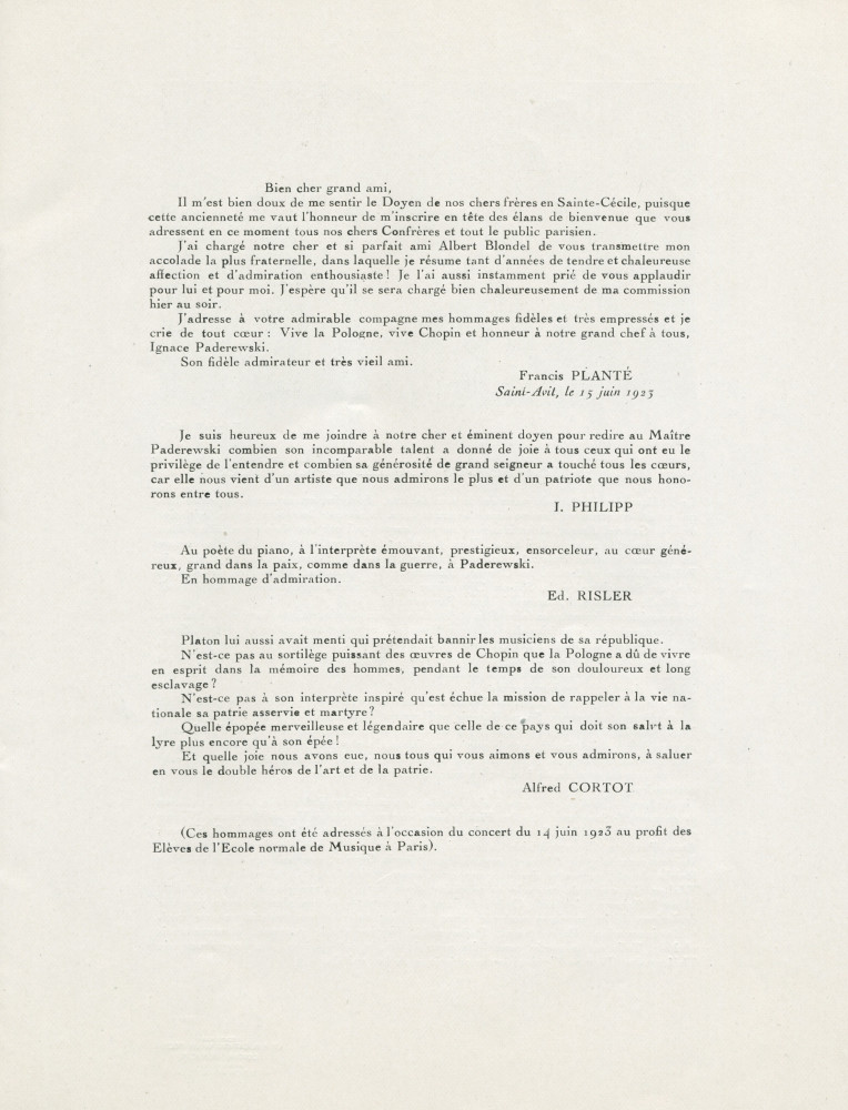 Libretto des trois récitals de gala donnés par Paderewski les 12, 16 et 23 juin 1928 au Théâtre des Champs-Elysées à Paris (k-o)