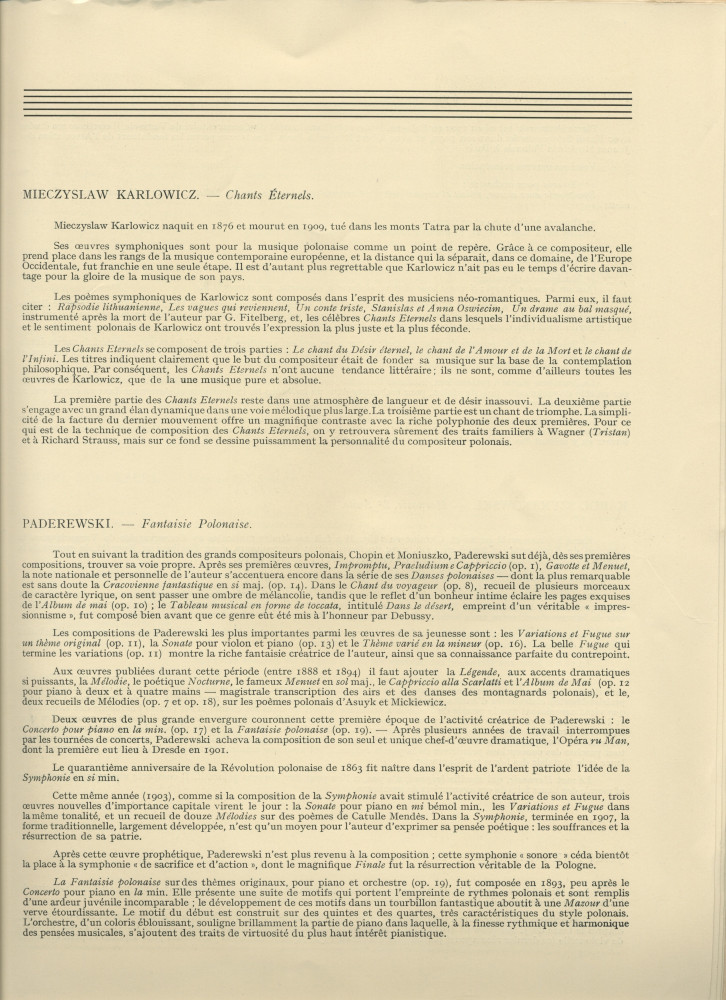 Libretto du Festival de musique polonaise organisé les 25, 27 et 28 juin 1932 au Théâtre des Champs-Elysées à Paris au profit de la Fondation Foch à l'occasion du centenaire de l'arrivée de Chopin en France (h-n)