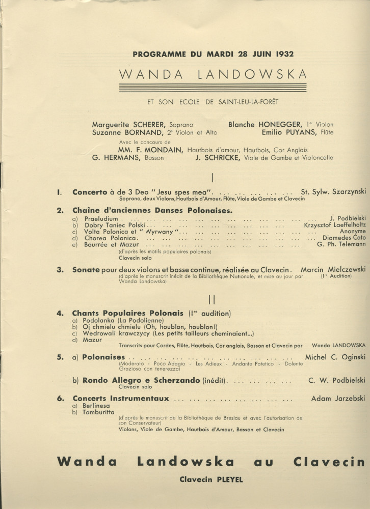 Libretto du Festival de musique polonaise organisé les 25, 27 et 28 juin 1932 au Théâtre des Champs-Elysées à Paris au profit de la Fondation Foch à l'occasion du centenaire de l'arrivée de Chopin en France (h-n)