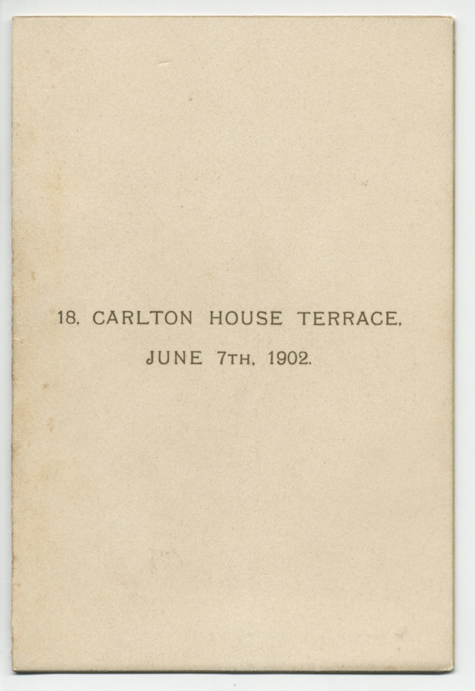 Programme du récital (privé?) donné par Paderewski (entre autres musiciens) le 7 juin 1902 au 18, Carlton House Terrace à Londres, sur invitation (au dos) de Frank Smythson (133, New Bond Street)
