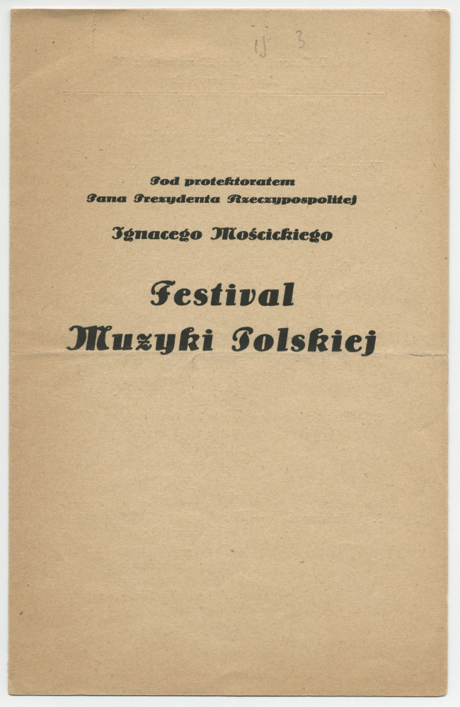 Programme (en polonais) du concert symphonique donné le 23 mai 1920 à l'Aula de l'Université de Varsovie par l'Orchestre philharmonique de Varsovie dirigé par Jerzego Bojanowskiego, dans le cadre d'un Festival de musique polonaise
