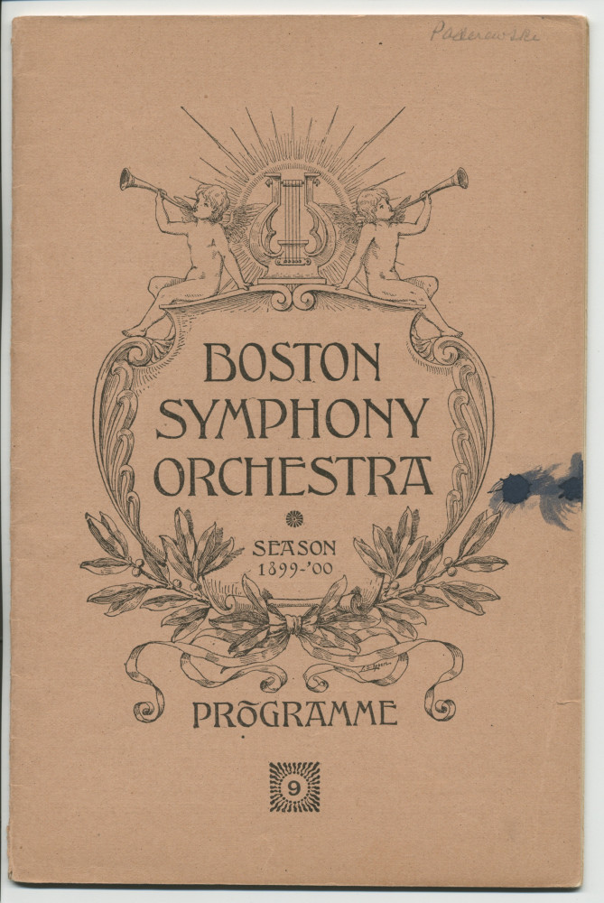 Libretto du 9e «Rehearsal and Concert» (avec entre autres Paderewski en soliste dans le Concerto «L'Empereur») et du récital donné par Paderewski les 22, 23 et 27 décembre 1899 au Music Hall de Boston