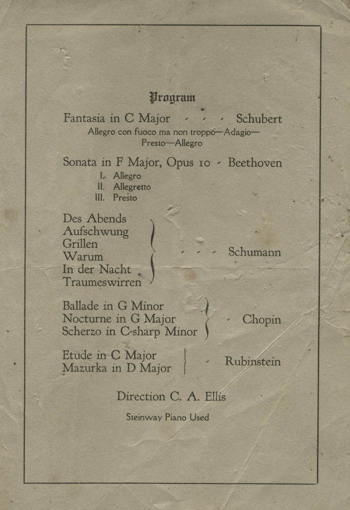 Programme du récital donné par Paderewski le 14 octobre 1913 au College Club de Jersey City (New Jersey)
