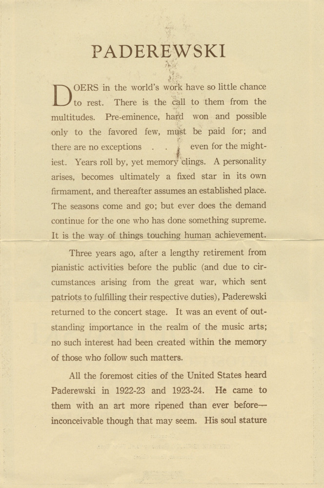 Libretto (en deux parties) du récital Chopin donné par Paderewski le 21 mars 1926 à l'Exposition Auditorium de San Francisco (Californie) (h-j)