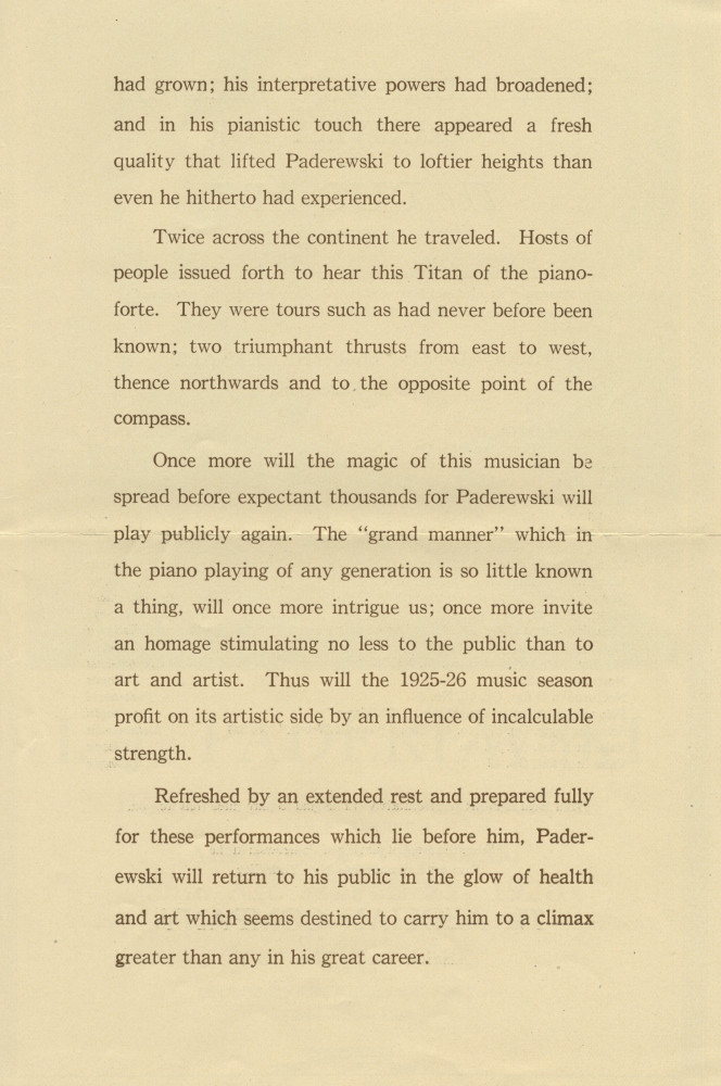 Libretto (en deux parties) du récital Chopin donné par Paderewski le 21 mars 1926 à l'Exposition Auditorium de San Francisco (Californie) (h-j)
