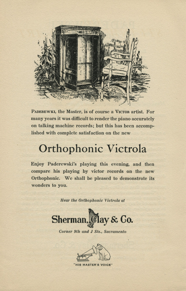 Libretto du récital Chopin donné par Paderewski le 12 avril 1926 au State Theatre de Sacramento (Californie)