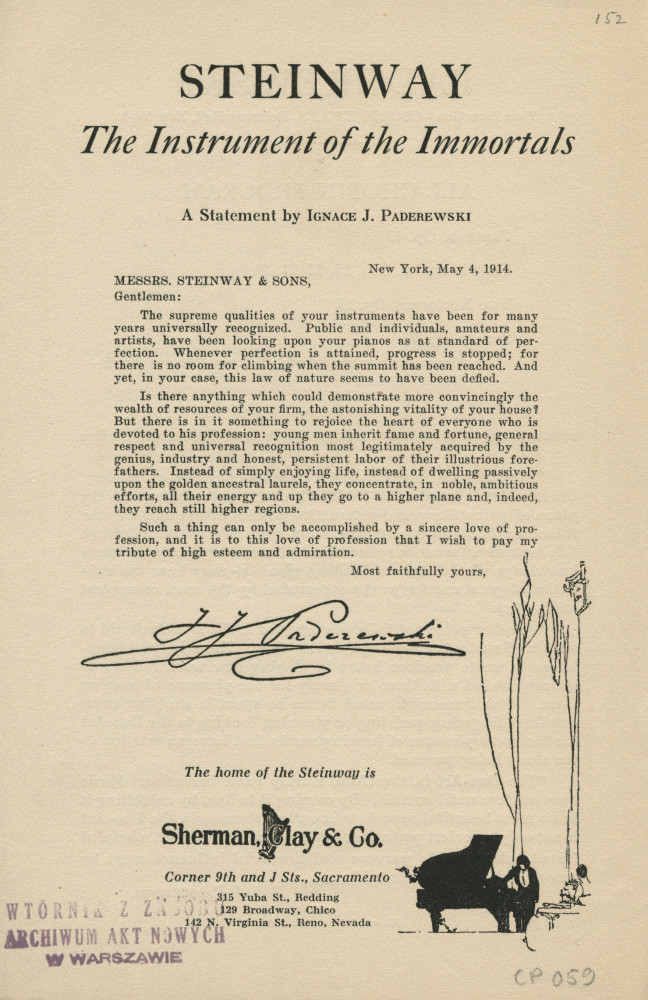 Libretto du récital Chopin donné par Paderewski le 12 avril 1926 au State Theatre de Sacramento (Californie)