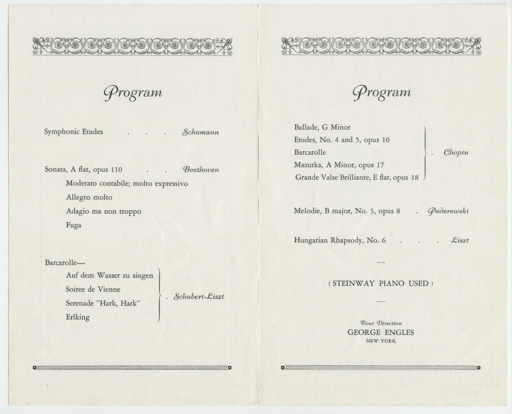 Programme du récital donné par Paderewski le 5 janvier 1928 à l'Orange High School (New Jersey)