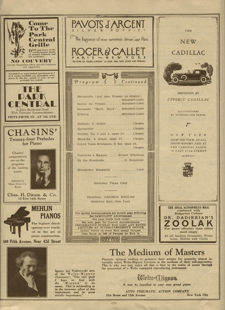 Libretto du récital donné par Paderewski le 24 mars 1928 au Carnegie Hall de New York