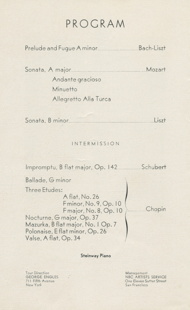 Programme du récital donné par Paderewski le 29 avril 1928 au Dreamland Auditorium de San Francisco (Californie)