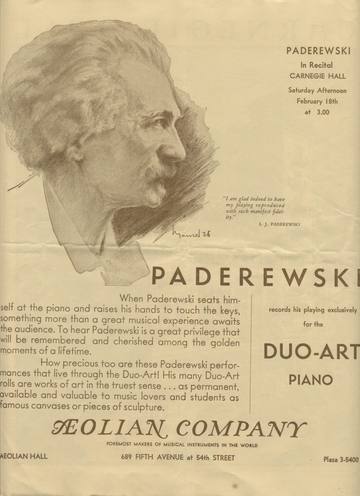 Libretto du récital Chopin donné par Paderewski le 18 février 1933 au Carnegie Hall de New York