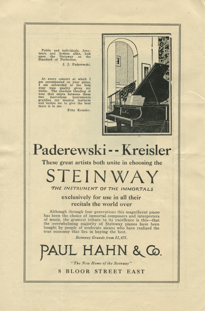 Libretto du récital donné par Paderewski le 19 mars 1928 au Massey Music Hall de Toronto (Ontario)