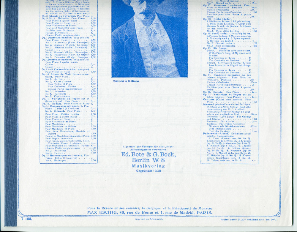 Partition de «Dans le désert (Toccata)» pour piano op. 15 de Paderewski (Ed. Bote & G. Bock, Berlin / Max Eschig, Paris)