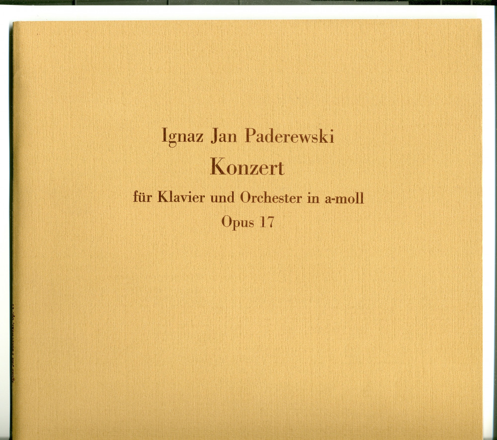 Partition du «Concerto pour piano en la mineur» op. 17 de Paderewski – réduction pour 2 pianos (à 4 mains) (Ed. Bote & G. Bock, Berlin & Wiesbaden – édition récente, partition neuve – couverture brune)
