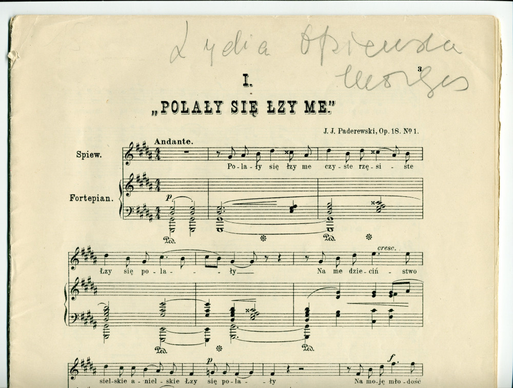 Partition des «Six mélodies» pour voix et piano op. 18 de Paderewski sur des poèmes d'Adam Mickiewicz (Ed. Bote & G. Bock, Berlin / Charles F. Tretbar, New York, 1894 – sans couverture)