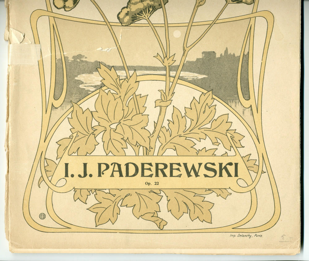 Partition des «Douze mélodies sur des poésies de Catulle Mendès» pour voix et piano op. 22 de Paderewski (Au Ménestrel / Heugel & Cie, Paris – dédicace «à Madame Marie Trélat» – dédicace manuscrite à l'intérieur «en souvenir de I. J. Paderewski»)