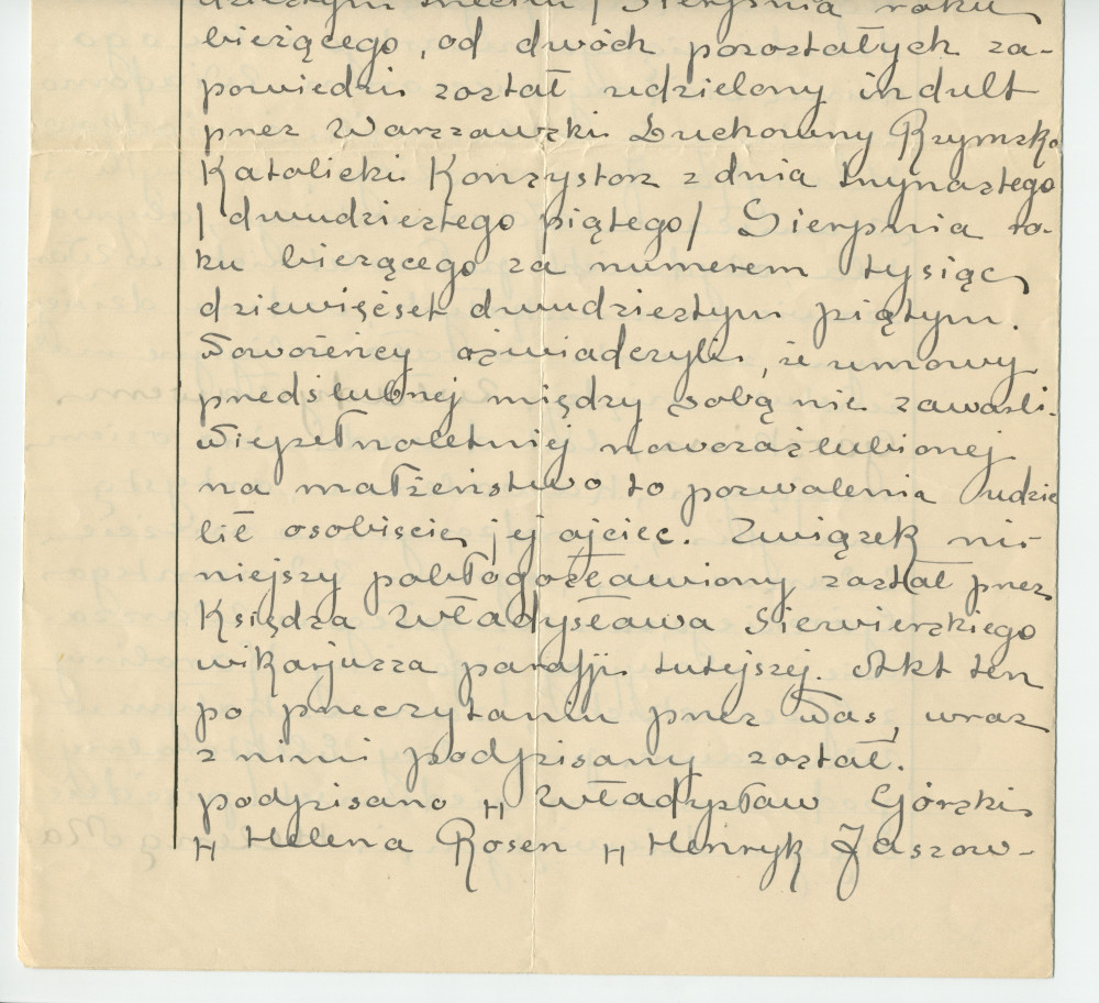Traductions du russe en polonais de l'acte de mariage d'Hélène de Rosen et Ladislas Gorski (célébré le 24 août / 5 septembre 1874) extrait des registres de l'état-civil de la paroisse catholique-romaine Saint-Jean-Baptiste de Varsovie