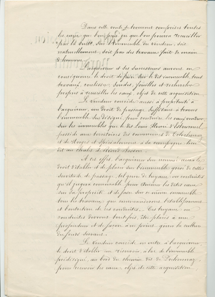 Concessions d'eaux des 24 juillet 1868 et 30 novembre 1872 en faveur de la «Compagnie du Chalet de Riond-Bosson» faites par François-Louis Anken dit Beure, domicilié à Tolochenaz, propriétaire et cultivateur