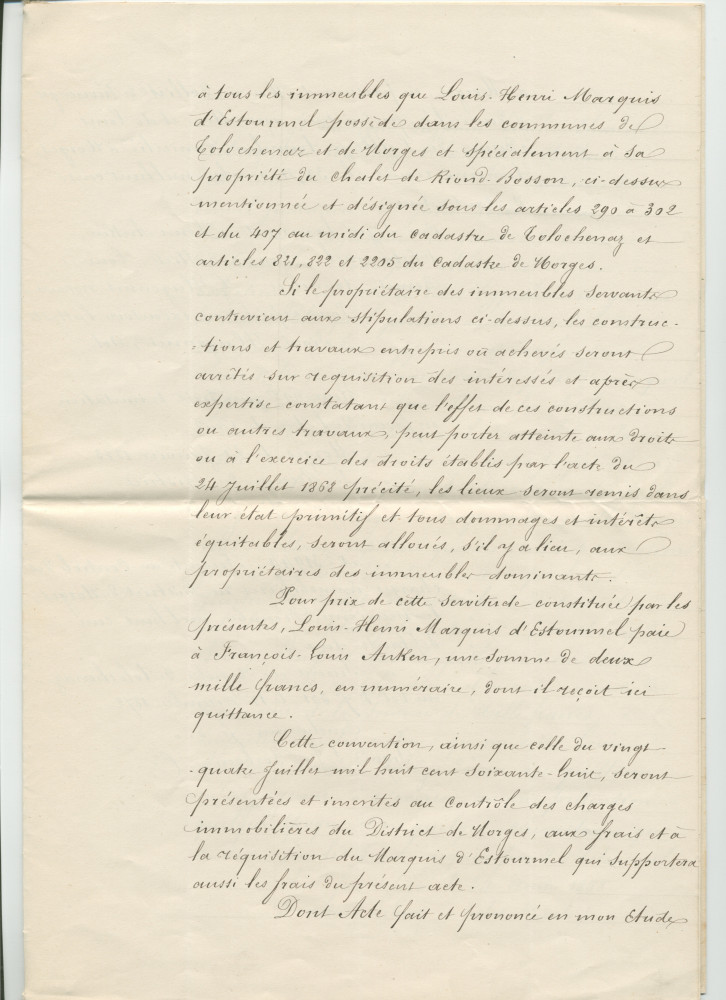 Concessions d'eaux des 24 juillet 1868 et 30 novembre 1872 en faveur de la «Compagnie du Chalet de Riond-Bosson» faites par François-Louis Anken dit Beure, domicilié à Tolochenaz, propriétaire et cultivateur