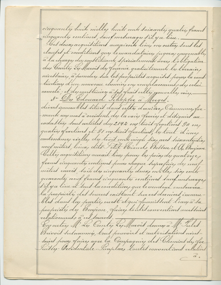 Acte n° 4077 de vente d'un immeuble sis «En Riond-Bosson» propriété de la Commune de Tolochenaz réalisée le 16 mai 1888 devant le notaire Henri Gonvers, à Morges
