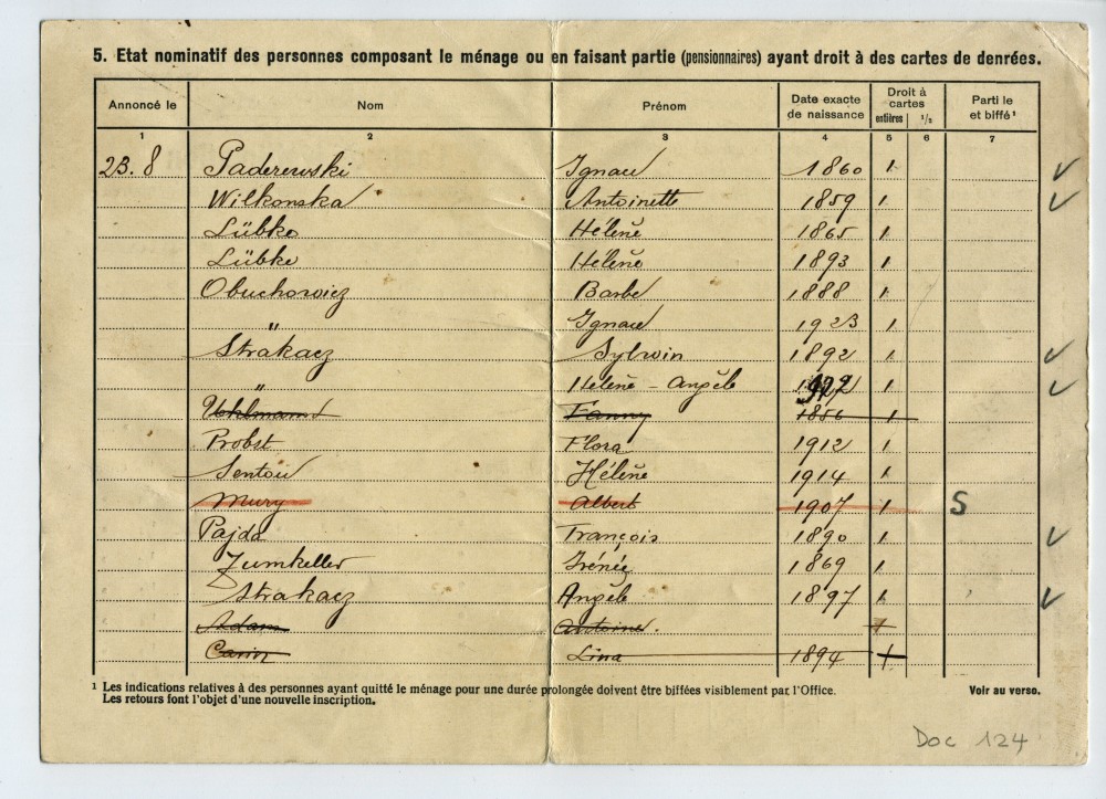 Pages intérieures de la carte de légitimation de la commune de Tolochenaz délivrée à Paderewski le 25 octobre 1939 pour l'obtention de cartes de denrées alimentaires sous l'égide de l'Economie de guerre du Canton de Vaud