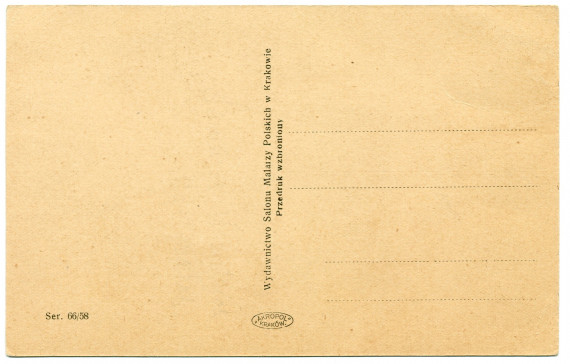 Carte postale brune de Paderewski – dessin (crayon noir?) de profil d'après la peinture (couleur) réalisée en 1932 par Leonard Stroynowski – éditée par le Salon Malarzy Polskich de Cracovie