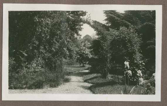 Photographie d'un petit chemin dans le jardin de la propriété de Riond-Bosson en 1935