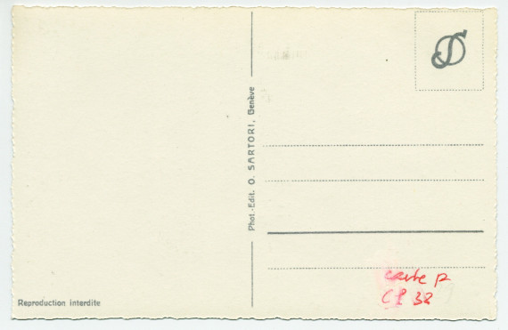 Carte postale avec légende représentant l'angle est de la «villa Paderewski» de Riond-Bosson – éditée par O. Sartori à Genève